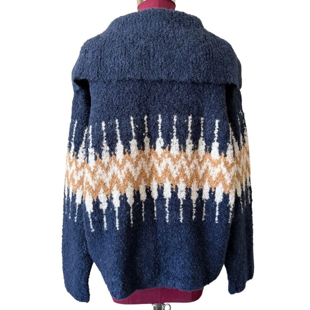 J Crew Sweater Fair Isle Johnny-Collar Boucle Yarn Wool Blend Navy Blue size Med - Picture 3 of 9